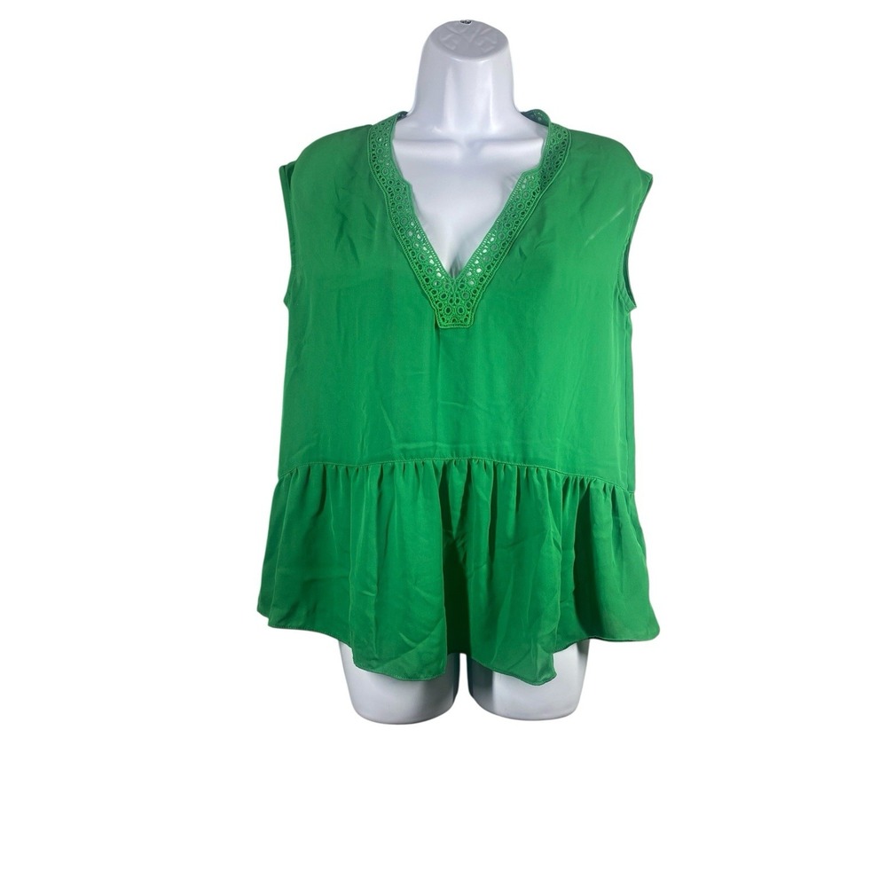Max Studio Green Sleeveless V-neck Semi Sheer Blouse Top Women's Size Medium